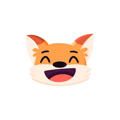 Cute fox face. Smiling animal portrait. Cartoon character. Flat vector illustration isolated on white background