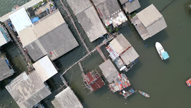 Top view of a floating fishing village in Koh Kood, Thailand.