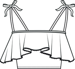 Crop Tank Top fashion flat sketch template. Girls Technical Fashion Illustration. Binding Straps