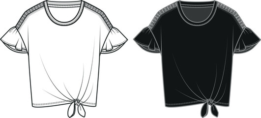 Tshirt Design, Detailed Vector Technical Drawing for Fashionable and Comfortable Tee, Perfect for Casual Wear and  of Style, T shirt Flat Sketch for Girls