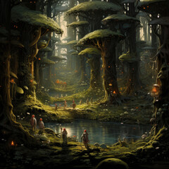 elves walk through the forest
