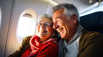 Traveling Bliss: Happy Duo on an Airplane Journey
