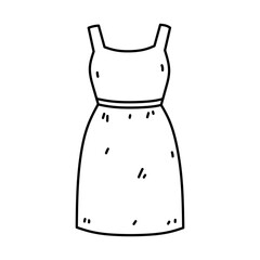 Women's dress isolated on white background. Vector hand-drawn illustration in doodle style. Perfect for cards, decorations, logo, various designs.