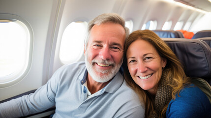 Joyful Middle-Aged Couple Embarking on Air Adventure