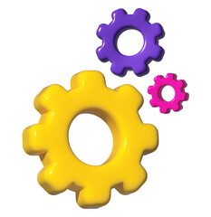 3d cartoon gear icon. Teamwork concept. Technical support illustration, settings, isolated on white background. Cartoon realistic cogwheel. 3d render illustration