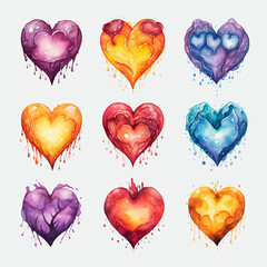 Watercolor Hearts: Vector Illustration of Multicolored Affection