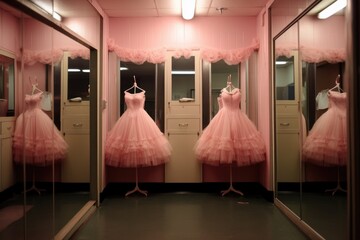 tutus hanging in dressing room
