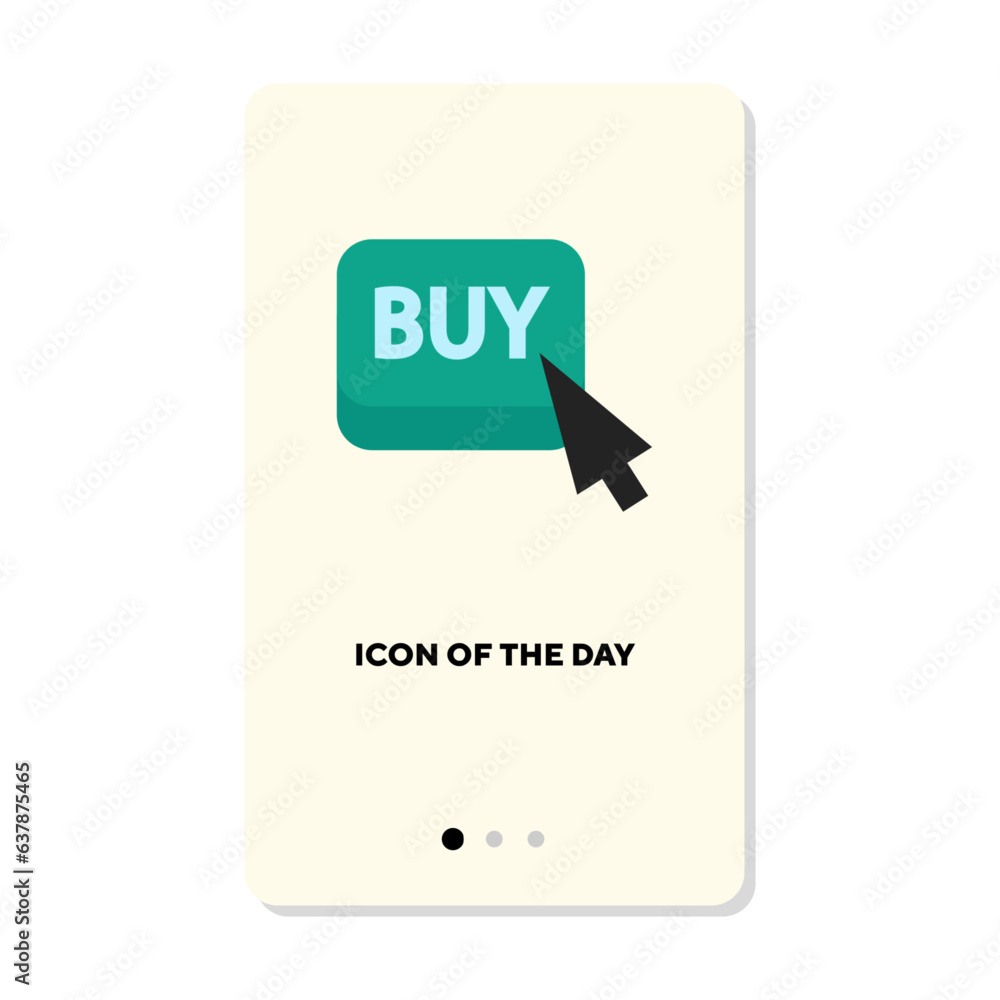 Poster buying online button flat icon. click, transaction isolated vector sign. shopping and technology con