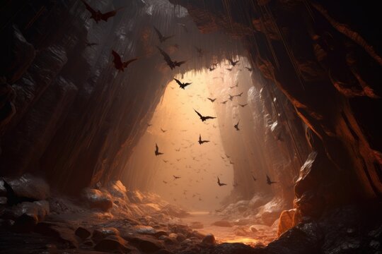 bats flying out of cave