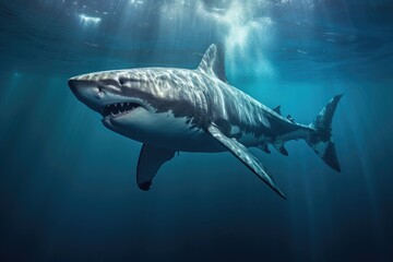 Fototapeta premium underwater view of great white shark preparing to breach