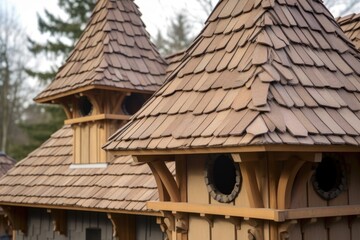 close-up of birdhouse roof details