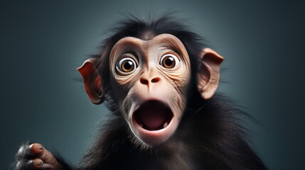 Studio portrait of a funny monkey with a surprised face. AI generative.