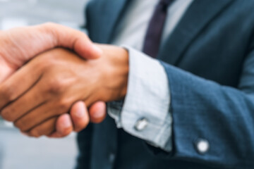 Business Handshake. Confident Businessmen Sealing Success and Partnership. Two businessmen shaking hands greeting each other.