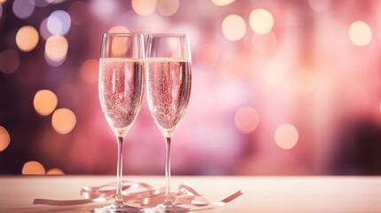 Valentines day celebration toast pink champagne glass