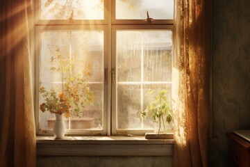 streak-free window with sun shining through