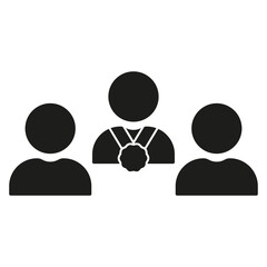 First Place in Competition, Medal for Champion Silhouette Icon. Sport Award Glyph Pictogram. Success and Victory Solid Sign. Best Winner on Podium in Crowd Symbol. Isolated Vector Illustration