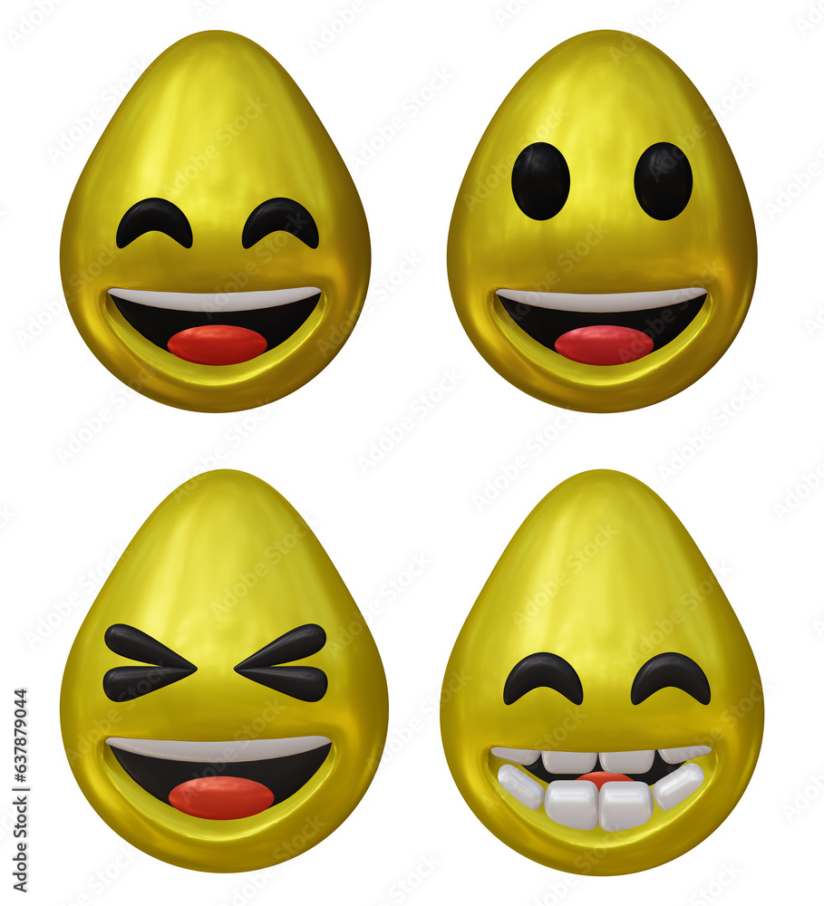Poster set of emoji or emoticon in 3d rendering isolated on transparent background for facial expression an