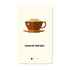 Latte with foam on white background. Coffee break cartoon illustration. Coffee shop, menu, morning concept. Vector illustration symbol elements for web design