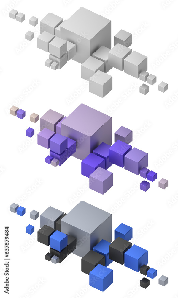 Poster set of abstract geometric compositions, 3d render