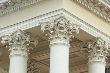 Historic building detail of the Corinthian style pillars .