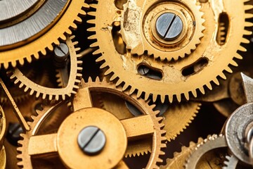 close-up of vintage pocket watch gears