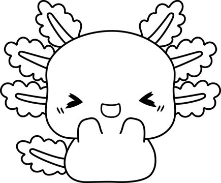 Kawaii Axolotl Coloring Page, Kawaii Salamander Outline
