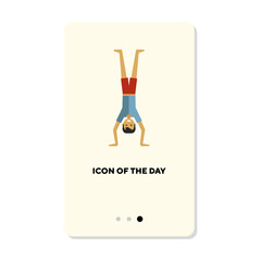 Man standing upside down flat icon. Vertical sign or vector illustration of person exercising at home or gym. Sports, fitness, health concept for web design and apps