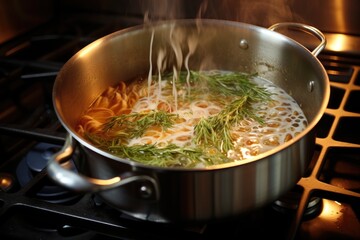 boiling water with pasta in a large pot