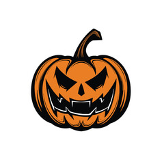 Halloween pumpkin with scary face, orange flat vector on white background