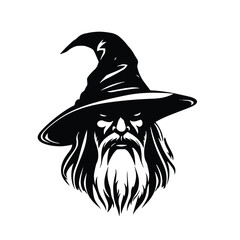 Silhouette of mage, old man, vector illustration, mascot tattoo