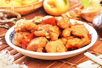 Spicy dice chicken on the plate