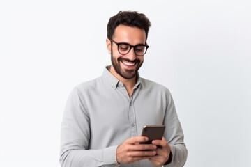 man with phone on white background. .