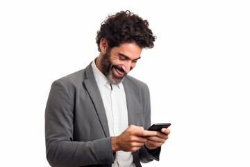 man with phone on white background. .