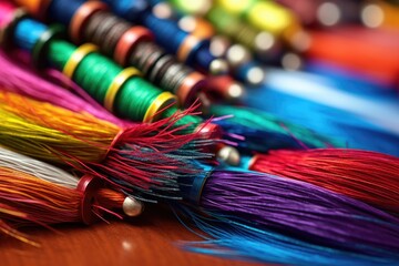 macro shot of colorful materials used in tying a fly