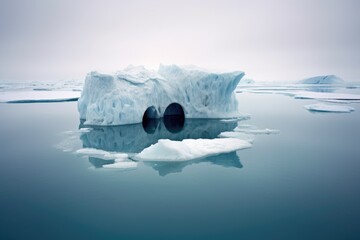 Fototapeta na wymiar melting ice around drill hole in iceberg