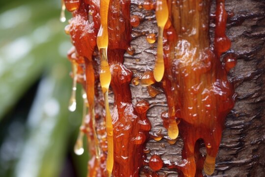 close-up of sap oozing from dracaena tree bark