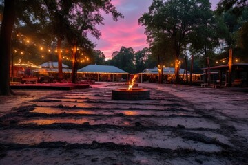 Obraz premium wide shot of firewalking area at dusk