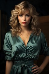 Fototapeta premium Retrospective Glamour: Pretty Model Embracing the 1980s Fashion Style, Generative AI