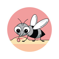 Mosquito sucking blood from human skin  on a white background.