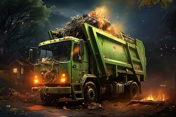 Fototapeta na wymiar Illustration of a garbage truck filled with garbage ,generative ai