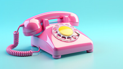 Rotary telephone isolated on a pastel background, concept of nostalgia