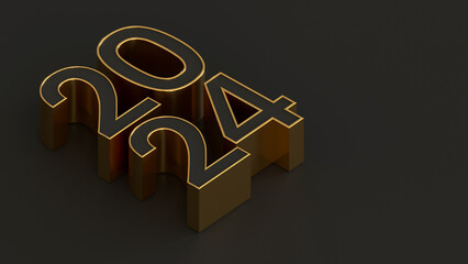 2024 isometric 3d numbers on black the background. 3d render illustration