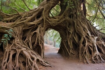 gnarled roots creating a natural archway