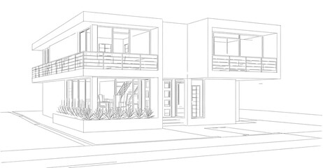 Modern house sketch 3d rendering