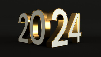 Golden numbers 2024 on the black background. Happy New 2024. 3d render illustration - 637885446