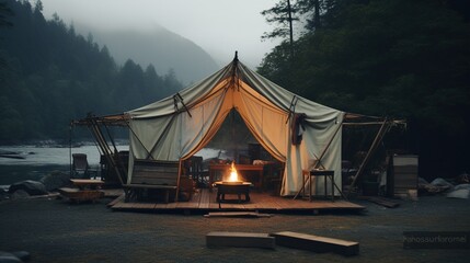 Generative AI, Camping outdoor concept in neutral muted colors, tourist camp