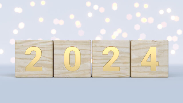 2024 new year concept. White background. Merry Christmas and Happy New Year. 3d render illustration