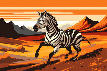 Fototapeta na wymiar cartoon stail a zebra running