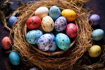Fototapeta na wymiar colorful eggs in a nest, symbolizing diversity