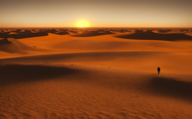 Fototapeta na wymiar Sunset panorama of sand desert picturesque landscape
